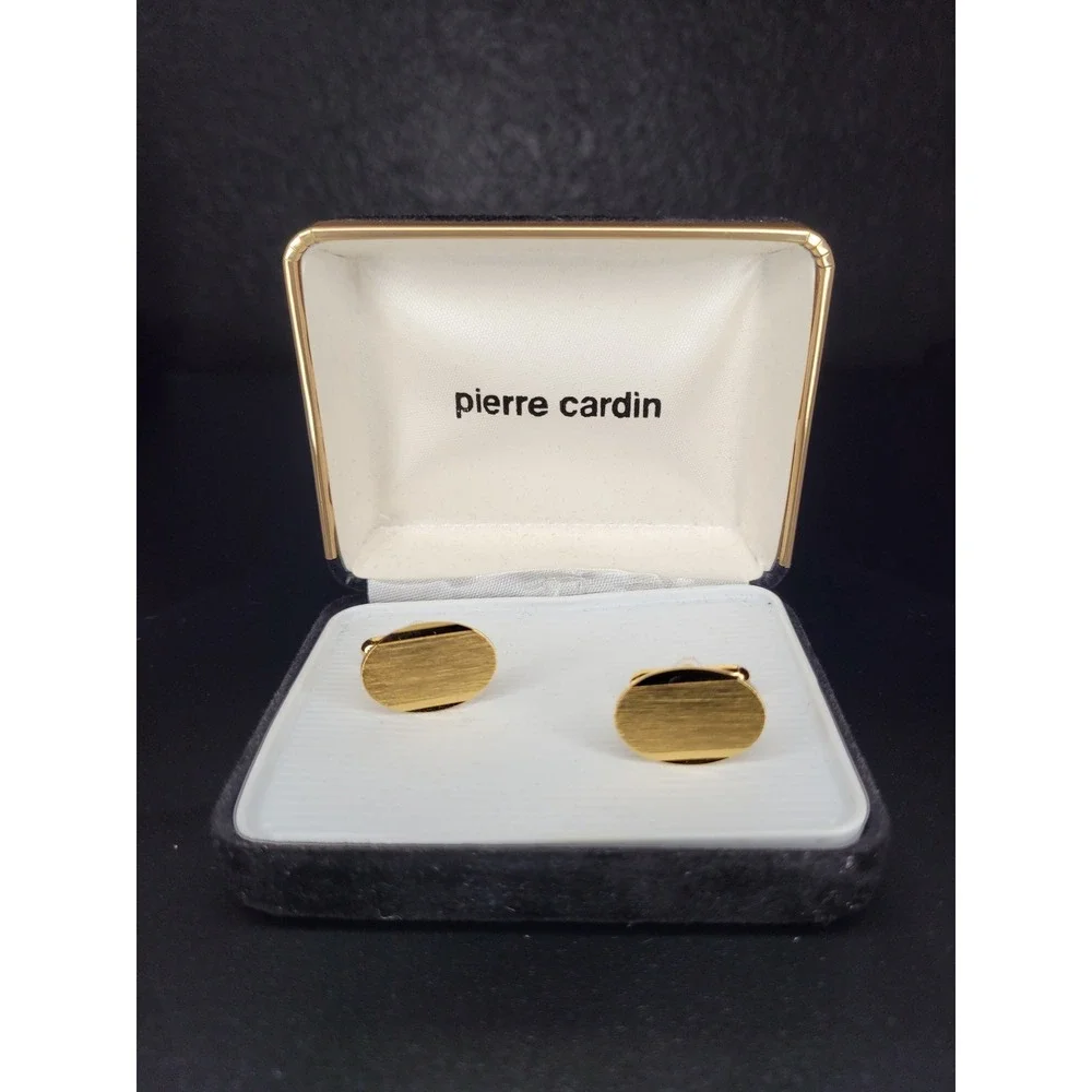 Pierre Cardin Cufflinks Gold Tone Oval Brushed Textured Men’s Boxed